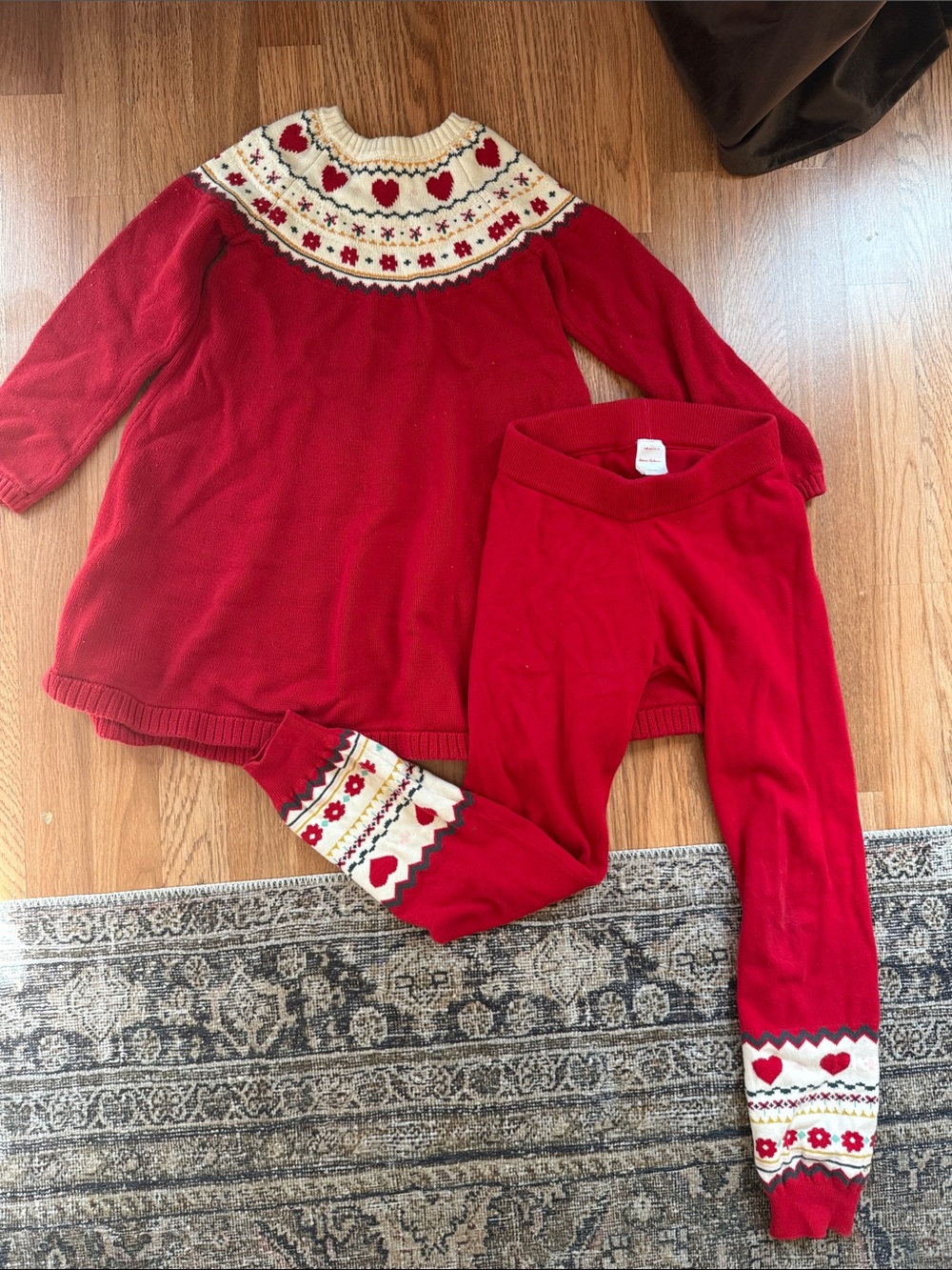 Hanna Andersson Holiday Sweater Dress & Leggings Set with Heart Yoke